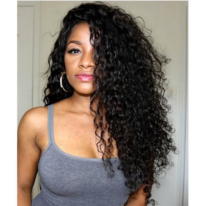 Cheveux frisés Cheveux bouclés Glueless noir Femmes dentelle perruque avant Perruque cheveux humains-8inch