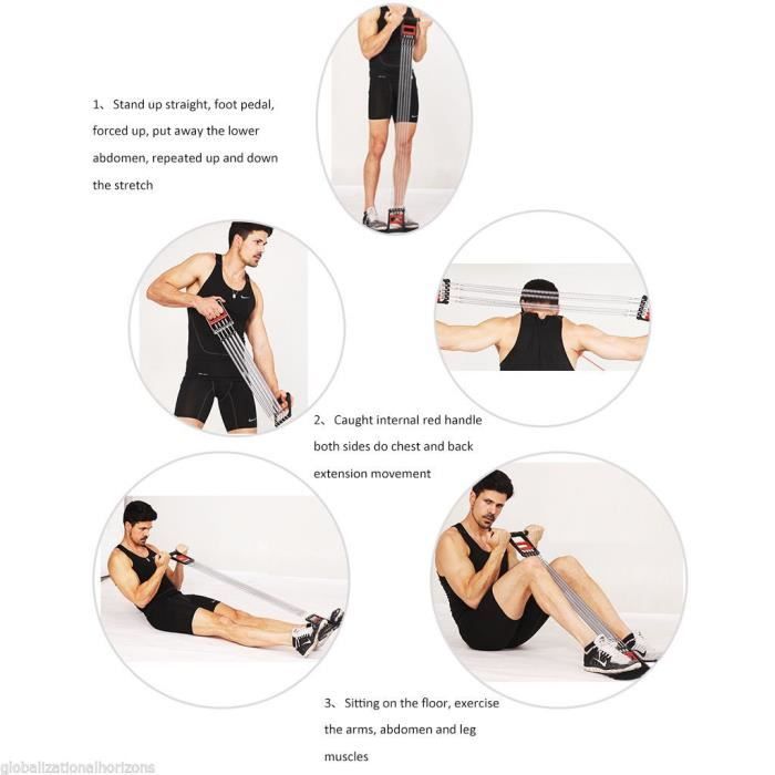 MULTIFONCTION EXTENSEUR DE POITRINE FITNESS TENDEUR DE MUSCULATION AVEC 5 RESSORTS AMOVIBLES ET SUPPORTS POUR LES PIEDS