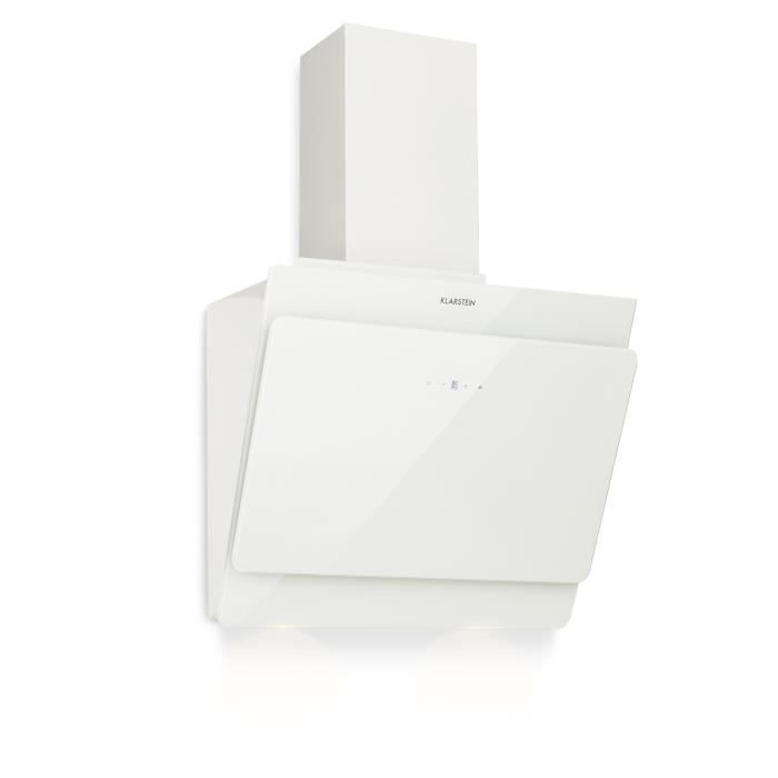 Klarstein Aurica 60 Hotte aspirante murale décorative 60cm - évacuation ou recyclage 610 m³-h - classe B - verre blanc
