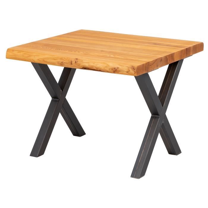LAMO MANUFAKTUR Table basse en bois - industriel - salon - 60x60x47cm - frêne foncé - pieds métal acier brut - modèle design