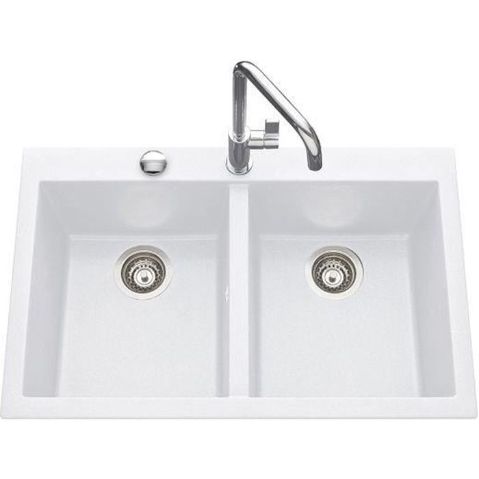Évier granit blanc Luisina QUADRILLE 2 bacs Blanc