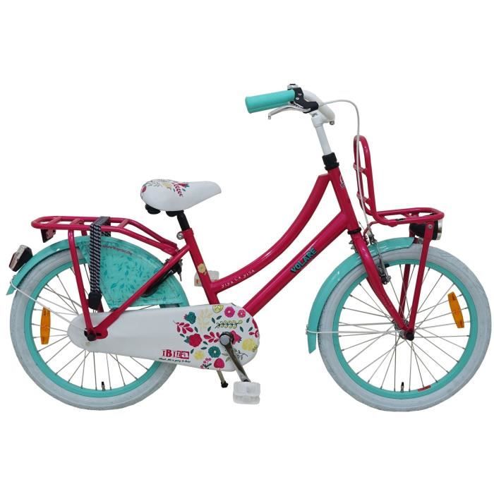 Vélo Enfant Fille 20 Pouces Ibiza Frein Avant sur Le Guidon et Le Frein Arrière à Rétropédalage Fuchsia Bleu 95% Assemblé
