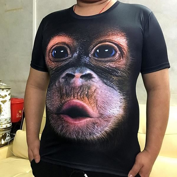 Tee shirt cosplay,T-shirt à manches courtes col rond pour homme, haut marron, estival, estival, avec singe gorille imprimé en 3D, p