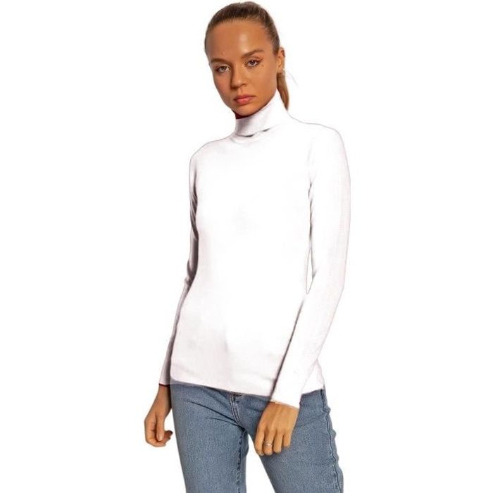 VICTOR MOD - Pull femme couleur blanc - Pull col roulé manches longues.