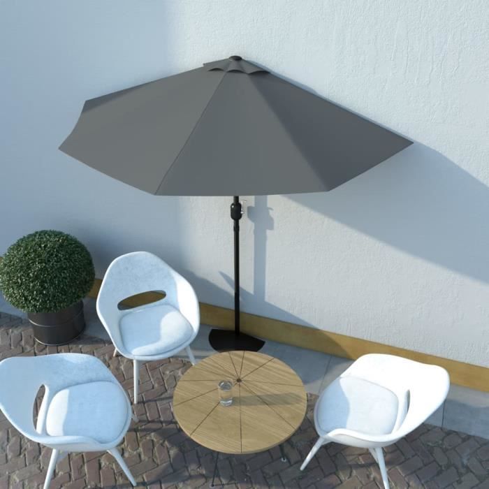 Parasol de Jardin Terrasse Imperméable de balcon et mat en aluminium Anthracite 270x135cm Demi