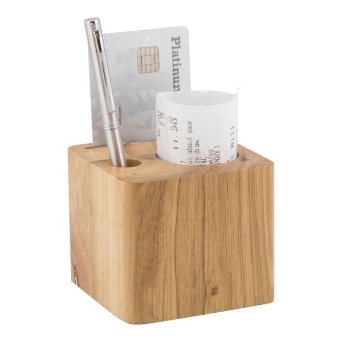 Porte-addition en bois modèle Cube (stylo inclus) - MC-BPBLOCK-TE 7x8x7cm Marron