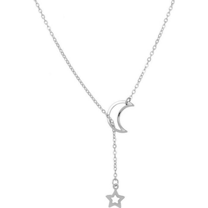 Collier Lune et Etoile Collier Pendentif Layered avec Chaîne Accessoires Chic pour Filles Argent*Collier lune et étoile en