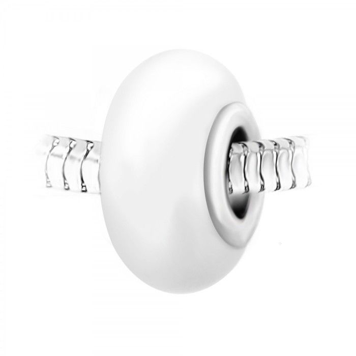 Charm perle verre nacré blanc et acier par So Charm