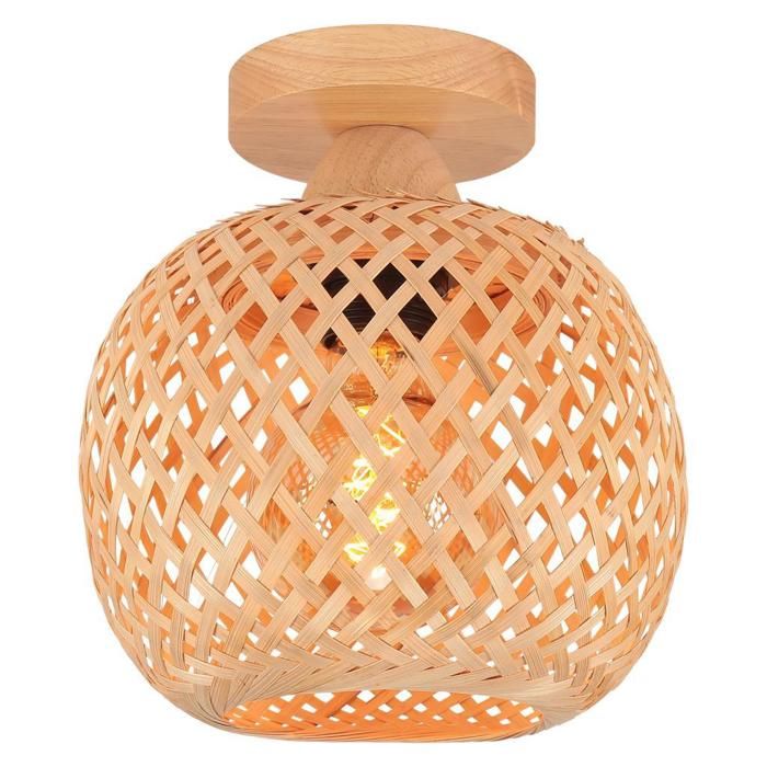 WOTTES Lampe plafonnier en bambou tressé Lampe en rotin tressé Luminaire Plafonnier bambou Sphérique naturel Ø25 x H 18 CM