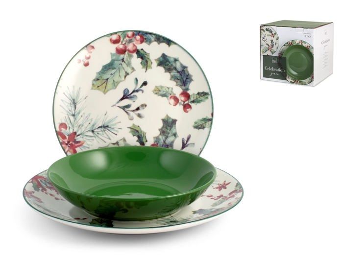 Service de table - H-H - 762918 - 18 pièces - Motifs de Noël - Vert
