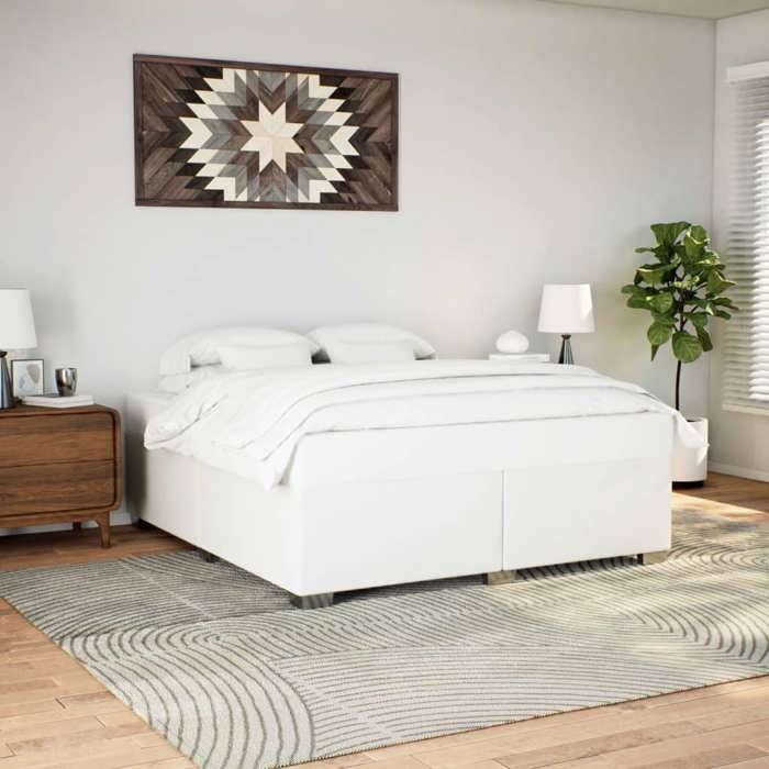 vidaXL Cadre de lit Blanc 200x200 cm Similicuir sommier cadre de lit plateforme cadre de lit rembourré meuble de chambre 3284573