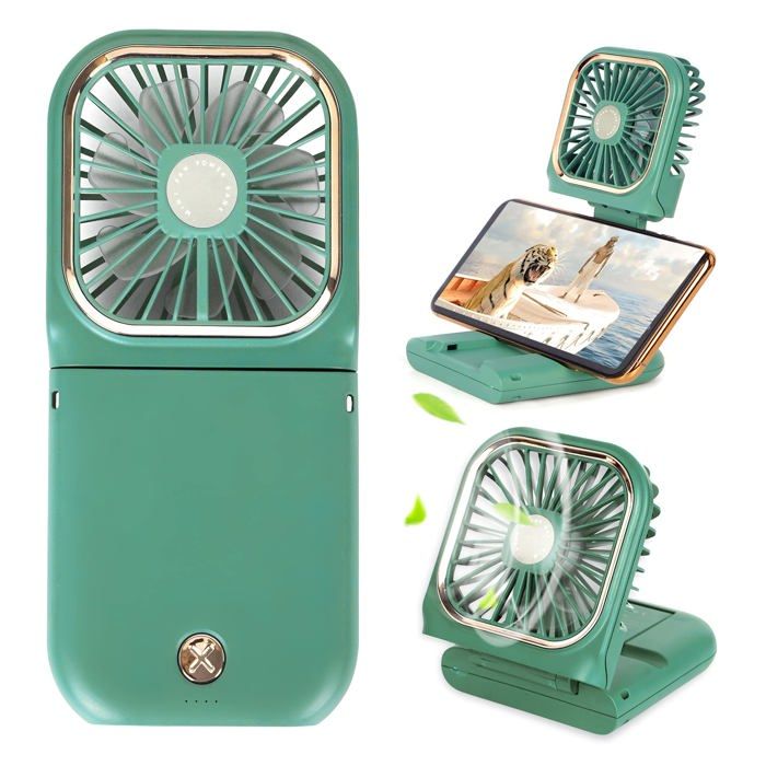Ventilateur portable - WENDD - Mini ventilateur 5 en 1 - Pliable - Rechargeable USB - Vert - Wendd