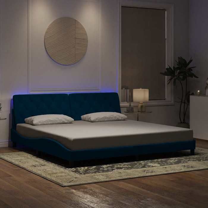vidaXL Cadre de lit avec LED sans matelas bleu 200x200 cm velours 3213877
