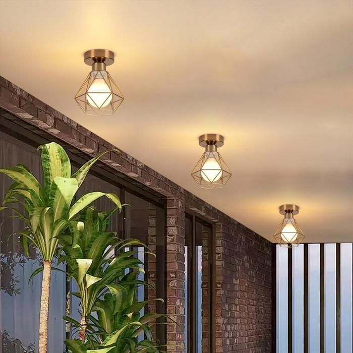 WOTTES Plafonnier Industriel Vintage Luminaire - E27 Rétro Lampe de Plafond Métal Cuivre Cage Pour Cuisine Couloir - 3pcs Ø13*14CM