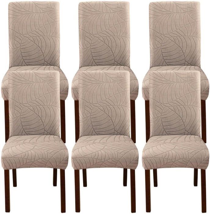 6PCS Housse Chaise Salle À Manger Moderne Élastique Couvre Chaise Extensible Jacquard Feuillage Kaki