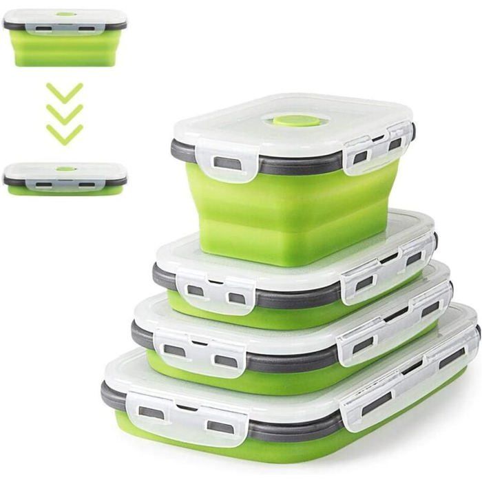 Acheter Boîte à Déjeuner Pliante évolutive En Silicone Rectangulaire Portable 4 Pièces Boîte à Bento Pour Récipient De Vaisselle Alimentaire