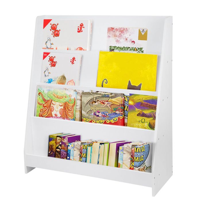 Bibliothèque Enfants 4 Niveaux - DHHOZAMZ - 80x30x88 cm - Étagère à Livres Enfants Blanc