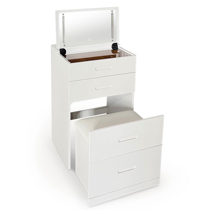 MENZZO Coiffeuse compacte 48cm avec miroir LED tiroir et pouf intégré Germina Blanc