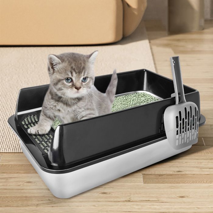 Comparer les prix de MIPAN.Bac Litiere pour Chat en INOX - Facile à Nettoyer+Antiadhésive-Pour Chats dintérieur et dextérieur - 60x40x30cm - Noir