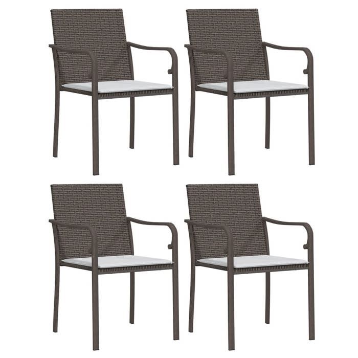 RebaisChaises de jardin - Siège avec Accoudoirs 1 place - et coussins lot de 4 marron 56x59x84cm rotin CL238095