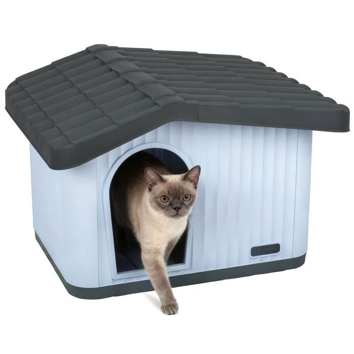 Comparer les prix de VOUNOT® Maison pour chat chien niche en plastique imperméable 60x51x41cm - Toit incliné amovible - Extérieur et intérieur - Blanc