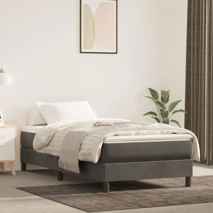 Sommier à lattes - vidaXL - Gris foncé - 100x200 cm - Velours - Matelas à ressorts ensachés
