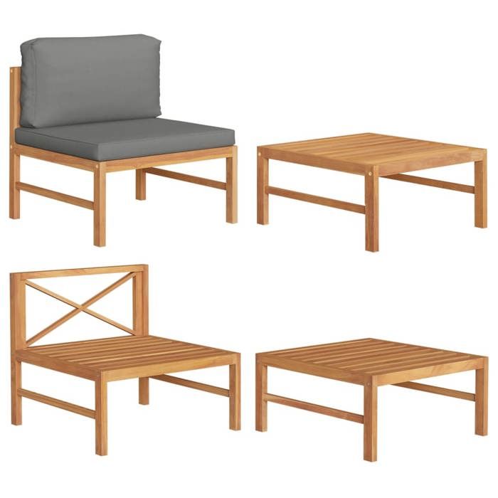 Automne/hiver Gris Salon de jardin 2 pcs avec coussins gris foncé Bois de teck - Hauteur：60cm Nove8950941