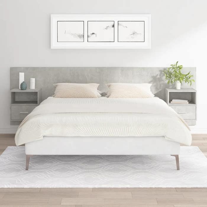Tête de lit avec armoires - vidaXL - Gris béton - Bois dingénierie - 160x1 5x80 cm - Tables de chevet flottantes