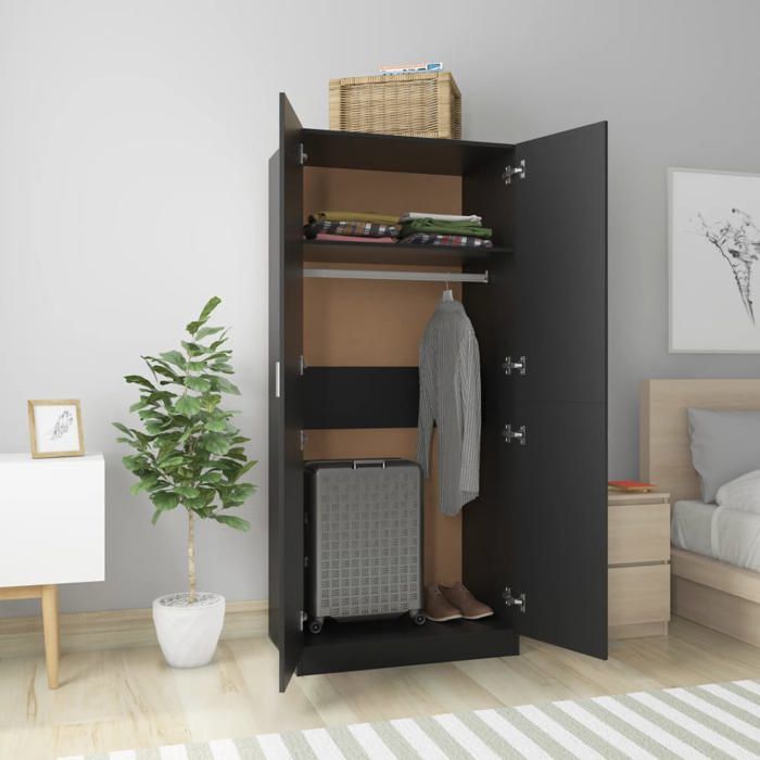 Noir Garde-robe JILLS Armoire penderie Pour chambre Noir 80x52x180 cm Bois d’ingénierie LV1554
