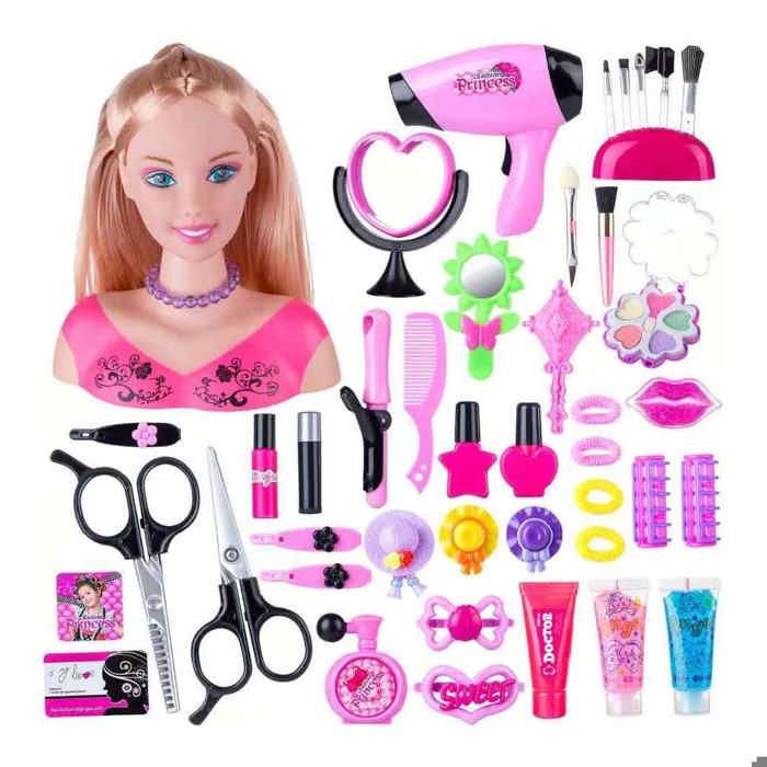 Tête à Coiffer et Maquiller - 45 Pièces Tête de Coiffage avec Accessoires de Coiffure - Jeu Dimitation Cadeau pour Enfant Fille