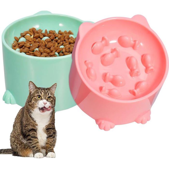 Comparer les prix de Lot de 2 gamelles anti-glouton surélevées pour chat - Pour chats et petits chiens
