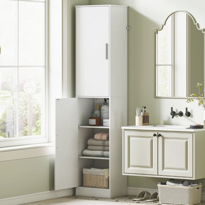 Meuble de salle de bain - POCKETPOP - 40 x 35 x 180 cm - Armoire haute étroite 2 portes - Blanc