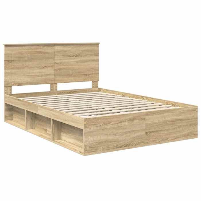 Structure de lit avec tête de lit - UU - Sonoma - 140x190 cm - Pin massif - 200x143x100 cm - Lit double - Cadre à lattes