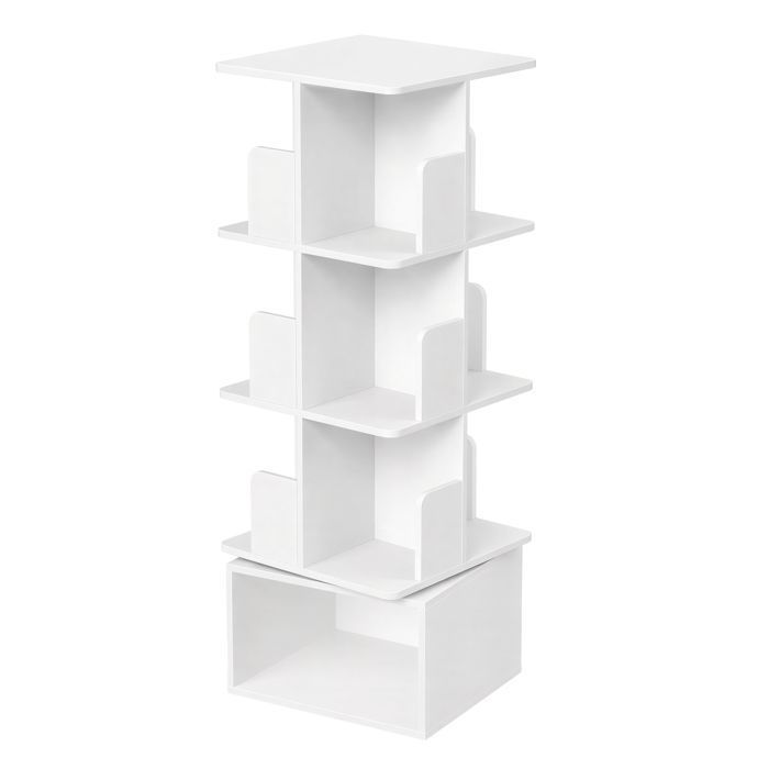 Étagère pivotante à 360° Meuble de Rangement à 4 Niveaux Bibliothèque Ouverte pour Salon Chambre Bureau Blanc