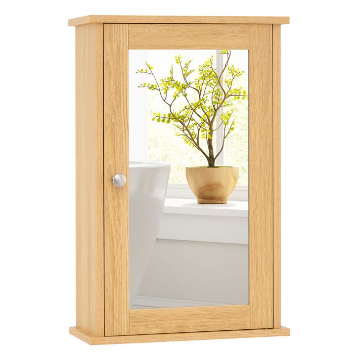 Giantex Meuble Mural de Salle de Bain avec Miroir，Étagères Réglables Porte Réversible pour Entrée Salon 34 x 15 x 53 cm