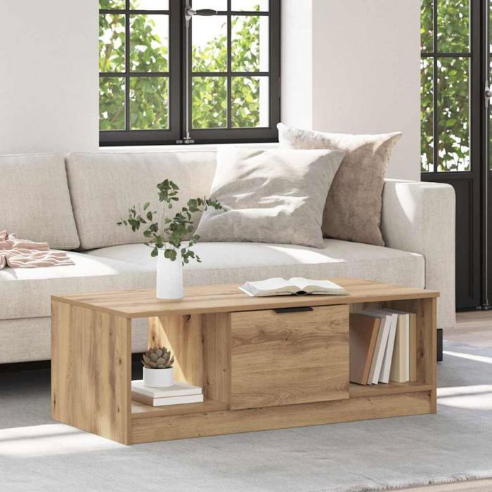 vidaXL Table basse chêne artisanal 100x50x36 cm avec étagère et rangement - style campagne