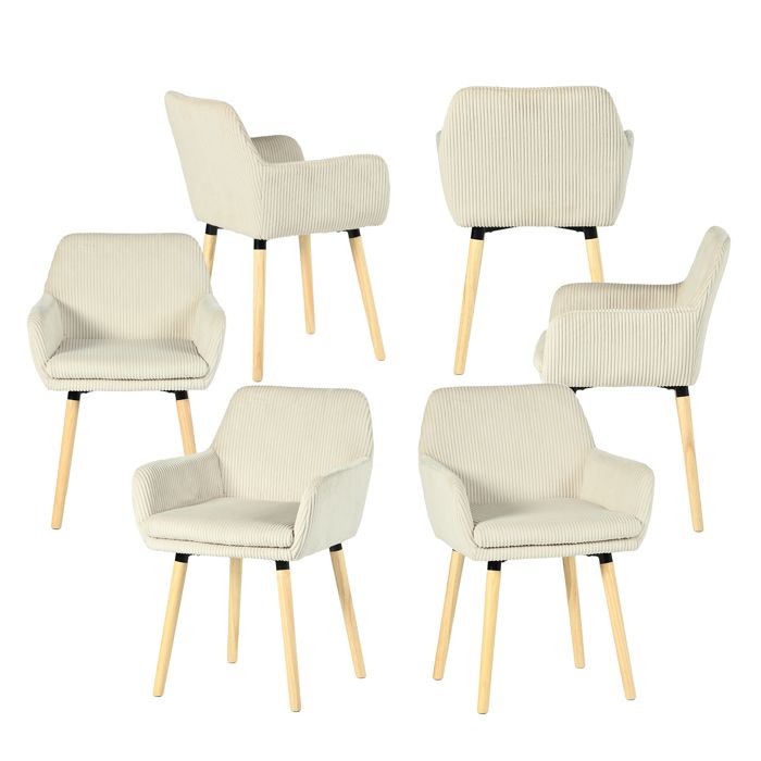 MEUBLES COSY Lot de 6 chaises de salle à manger de style scandinave avec pieds en bois et accoudoirs en velours côtelé beige - ELIA