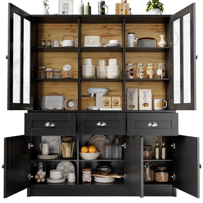 Buffet - Armoires hautes pour le salon(140×38.5×175cm) - armoire de vitrine - cuisine - salle à manger avec tiroirs - noir