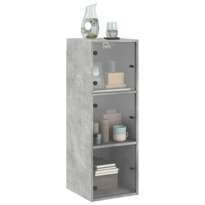 Gris - LEMON® Armoire murale - Armoire suspendu Rangement haut - avec portes en verre - gris béton - 35x37x100cm 962 - Soldes