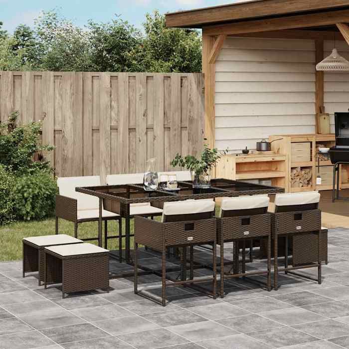 Ensemble à manger de jardin en rotin - vidaXL - 11 pièces - Résine tressée - Table 165x106x73 cm - Chaises 505x50x79 cm