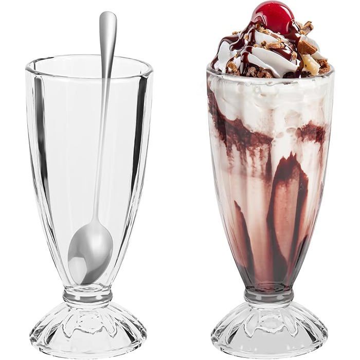 2 Pièces Coupes à Glace 360ml Coupes à Dessert Réutilisable Coupe Glace Lave-vaisselle avec Deux Cuillères Verrines en Verre