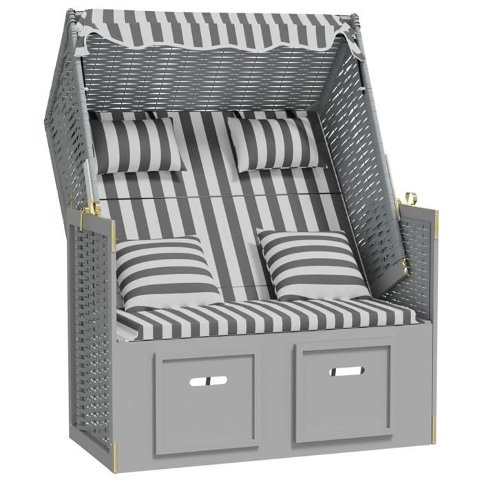 Strandkorb/Lit-canapé dextérieur - CLARENCE® - Bain de Soleil simple - avec coussins Résine tressée bois solide gris blanc 25068