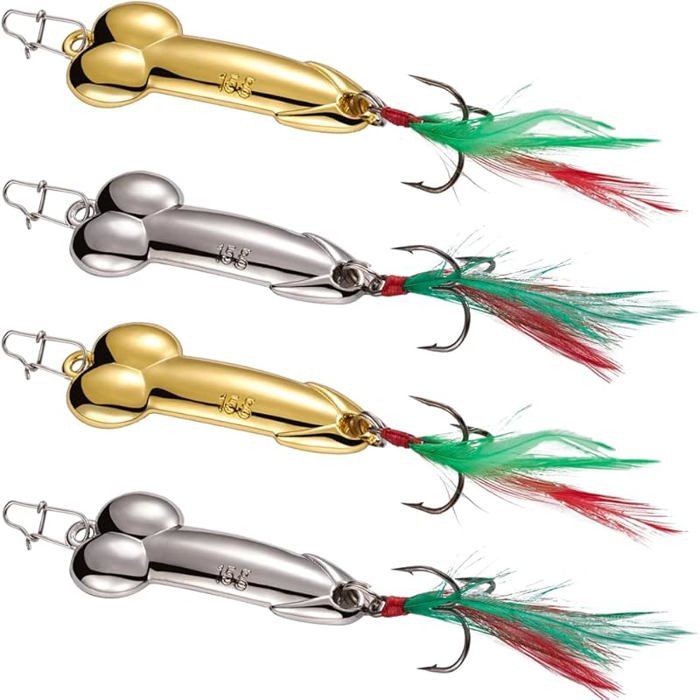 Lot de 4 Leurres de Pêche en Métal Or et Argent Leurres de Pêche Kit Cuillère Peche en Mer et Eau Douce Leurres de 15 g