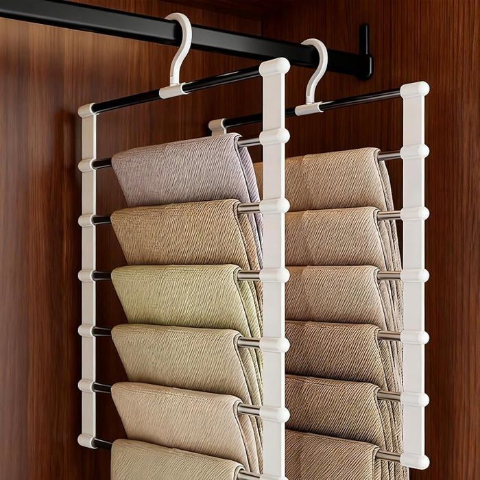 2 Pièces Porte Cintre Pantalon Gain de Place Acier Inoxydable Ceintre pour Pantalons 6 Niveaux Suspendre Les Vêtemen PORTE-PANTALON