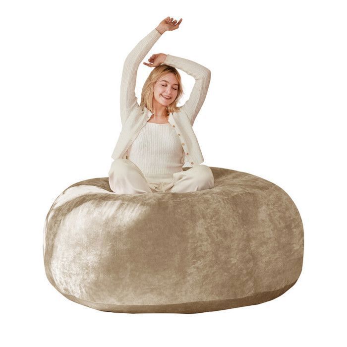 Pouf Géant Bean Bag Fauteuil 6FT (180cmx150x60)  Velours Confort Housse Amovible Salon Chambre Gaming-beige