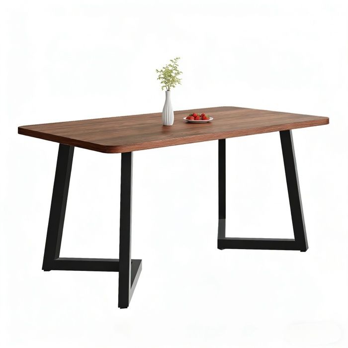 BELLEMAVE Table à Manger Rectangulaire - Motif Grain de Bois - Structure Métallique - Table de Cuisine - 117x68x75cm - Noyer et Noir
