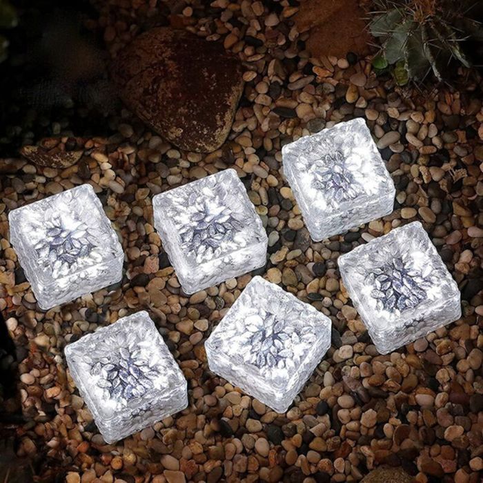 Tigrezy lot 6 lampes solaires verre pavés blanc froid 7x7x5 cm capteur lumière marche/arrêt étanche pour jardin allée