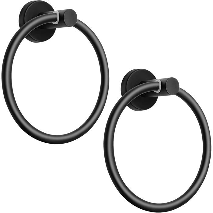 Lot de 2 anneaux porte-serviettes muraux en acier inoxydable 304 noir mat support serviette salle de bain cuisine