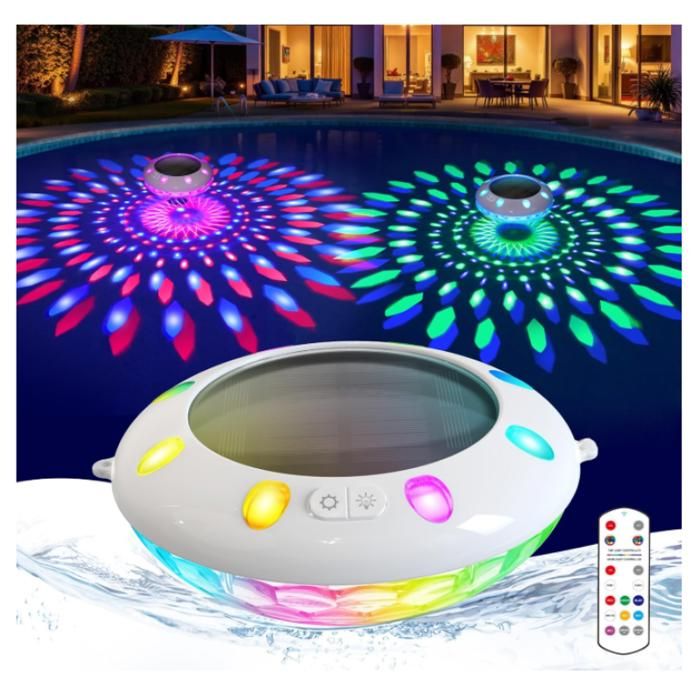 Lumière Piscine Flottante avec Télécommande Lampe Piscine Solaire de Couleur Supérieur Inférieur Lumiere Piscine LED Dynamiques