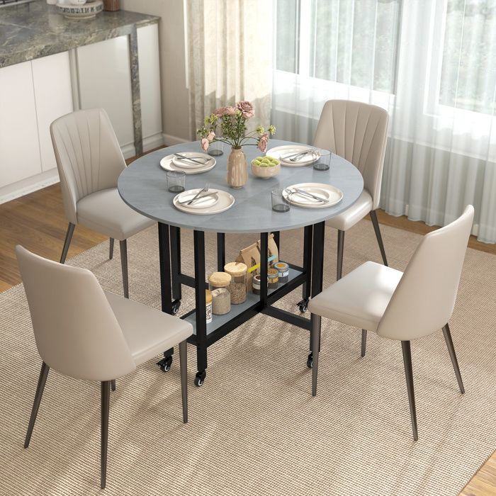 Table repas - MINIMAL - Extensible ronde - Plateau relevable - 6 roulettes (4 freinées) - 100x100 cm Table repas - MINIMAL - Extensible ronde - Plateau relevable - 6 roulettes (4 freinées) - 100x100 cm